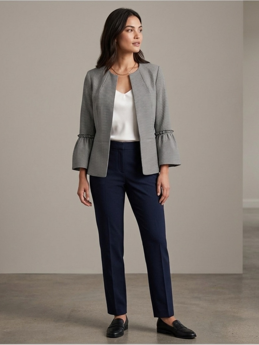 Halogen Crop Checkered Ruffle Back Jacket
